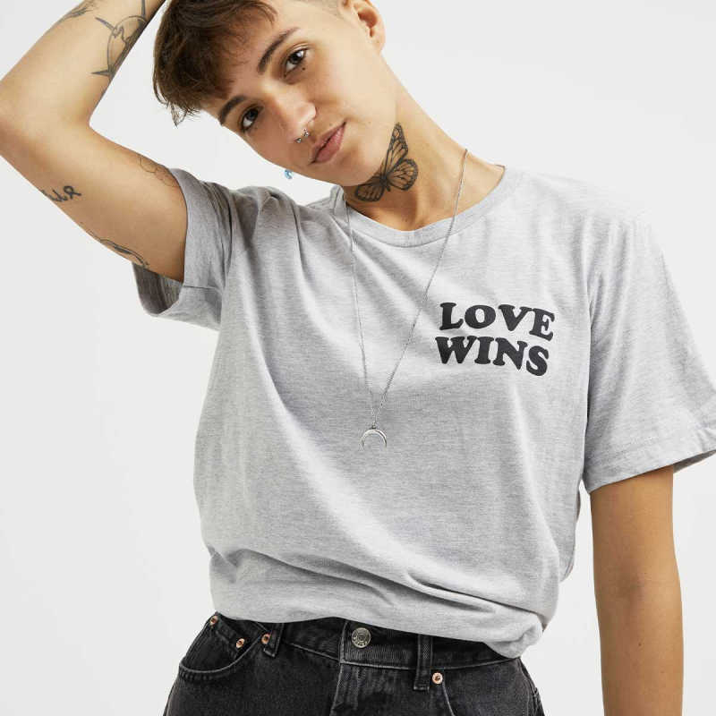 Person wearing a vegan-friendly gender-neutral t-shirt