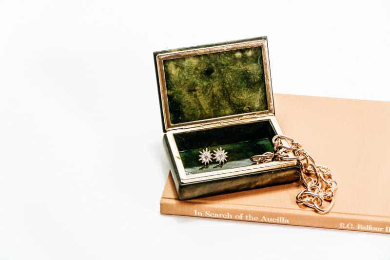 Box of vintage jewellery ready for gifting as a secondhand gift idea.