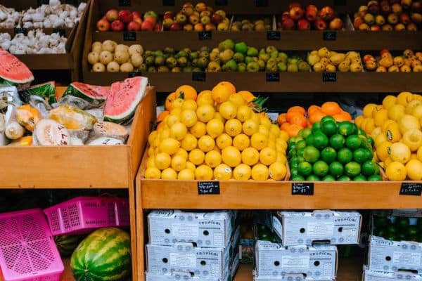 Loose fruit and vegetable from a market stand.