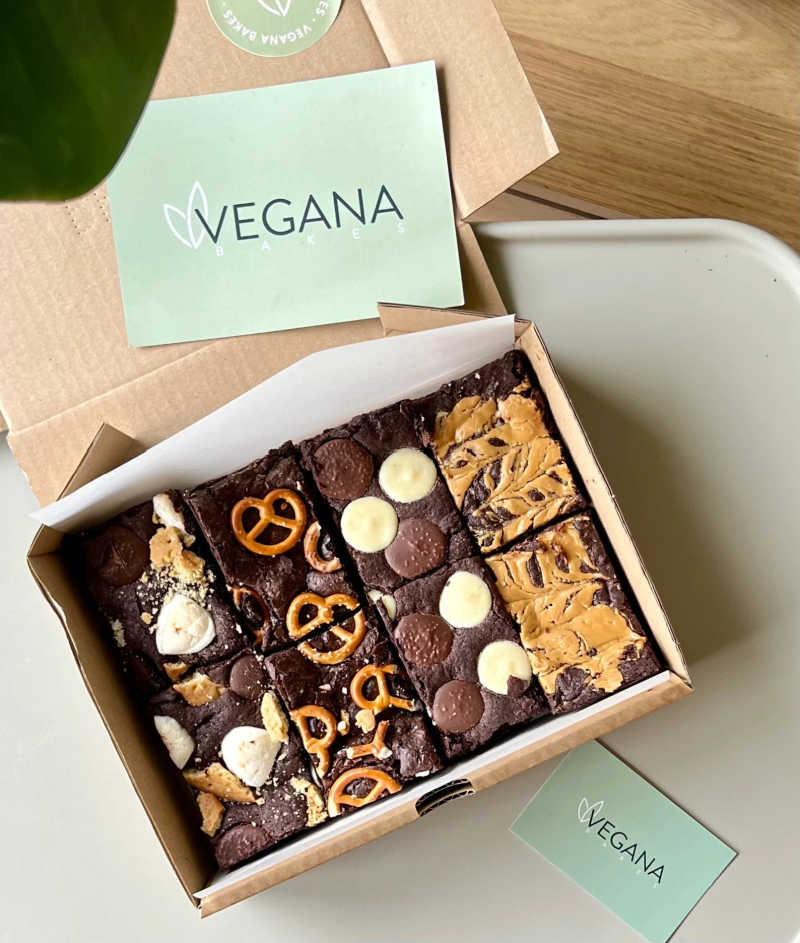 Box of Vegana Bakes brownies by post