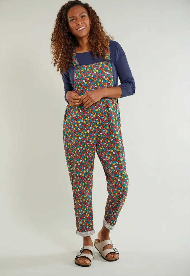 Person wearing Frugi ethical dungarees