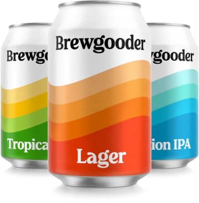 Three cans of Brewgooder beer