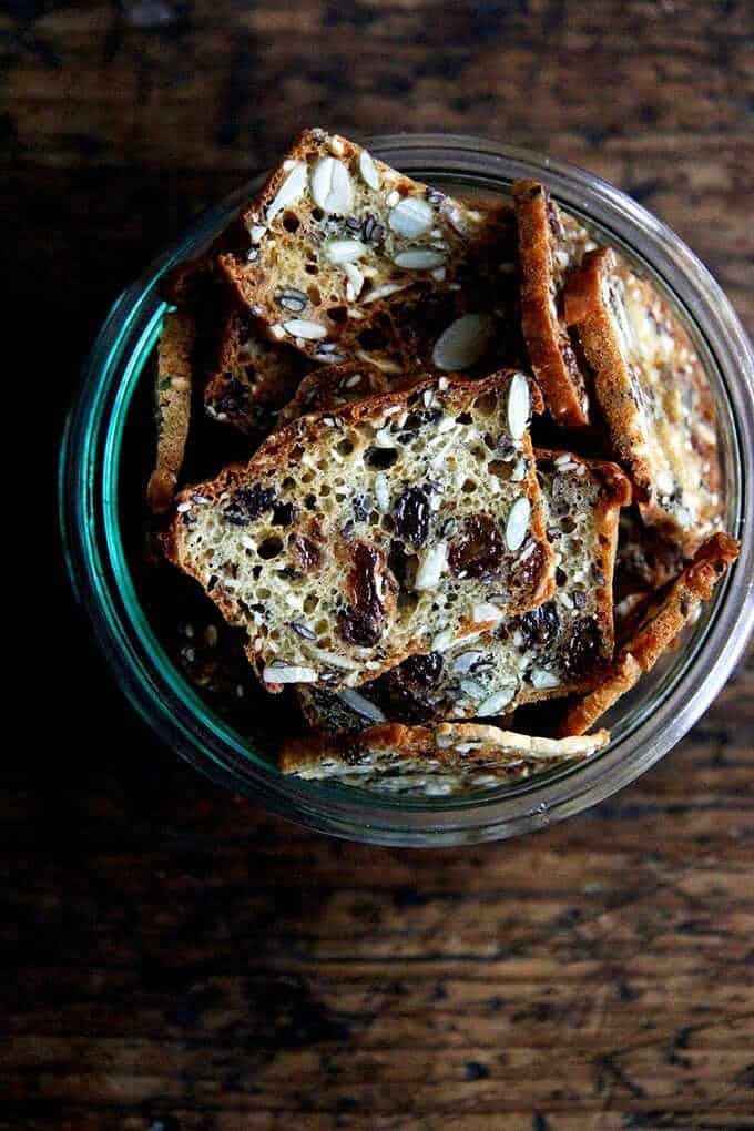 Three seed crackers in a jar