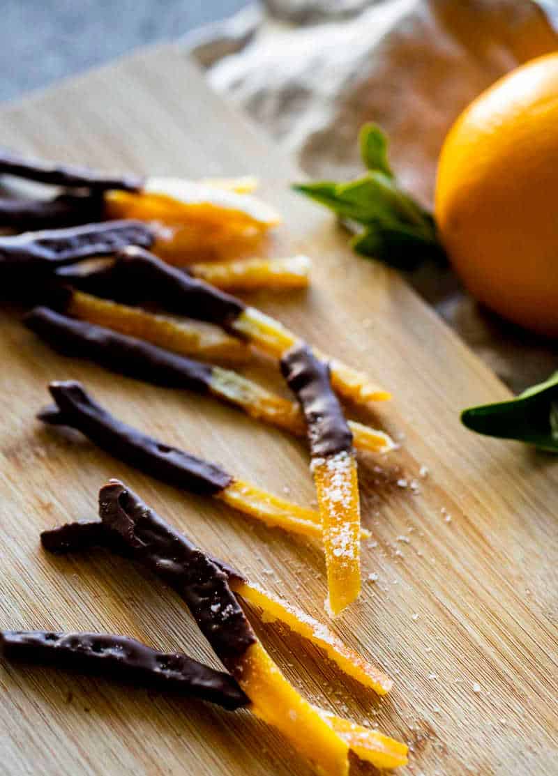 Candied orange peel ready to give as an edible Christmas gift.