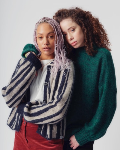 Two people wearing hemp and wool clothing from ethical brand Komodo.